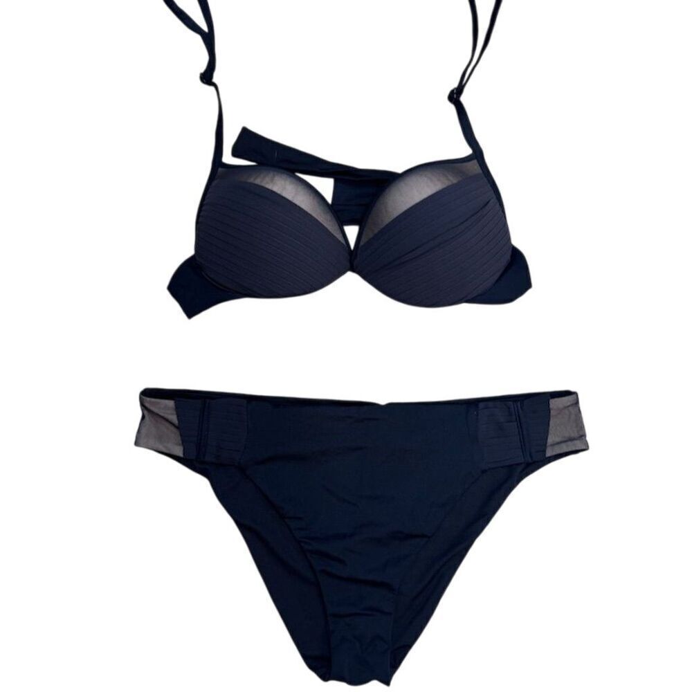 NWT Calzedonia  Women's Black Bikini Set L Padded Top Adjustable Straps